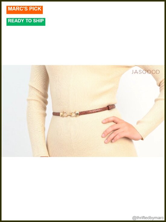 Faux Leather Skinny Belt Adjustable for Jeans Pants with Gold Buckle main image 2